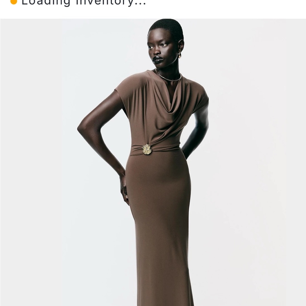 Zara Brown Cowl-Neck Maxi Dress with Gold Buckle